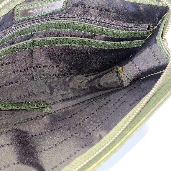 Burberry Vintage Leather Clutch Green Zip Top 10x7 Heritage Luxury - Picture 9 of 10